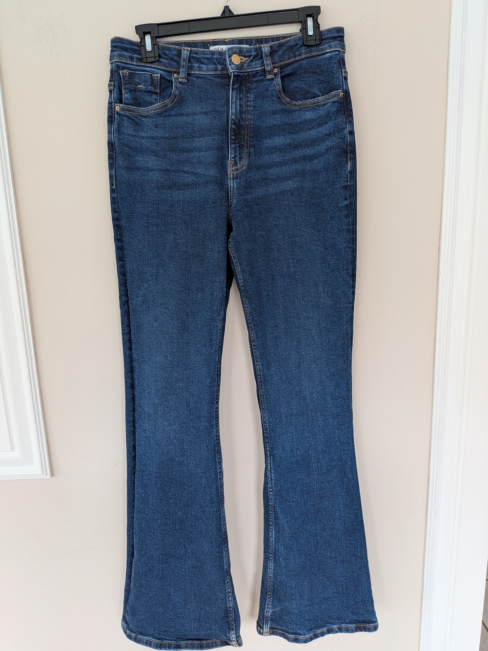 Zara Women’s High Rise Flare Jeans Size 8 Dark Wash Stretch Denim Y2K - Picture 2 of 7
